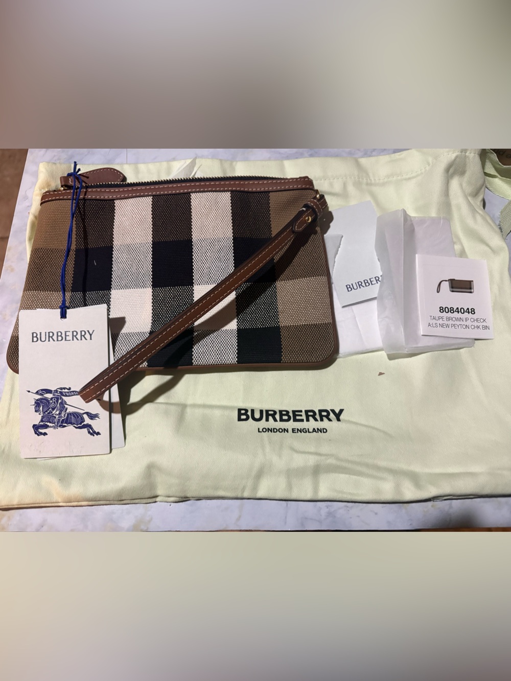 Burberry Brown Black Cream Check Wristlet Pouch